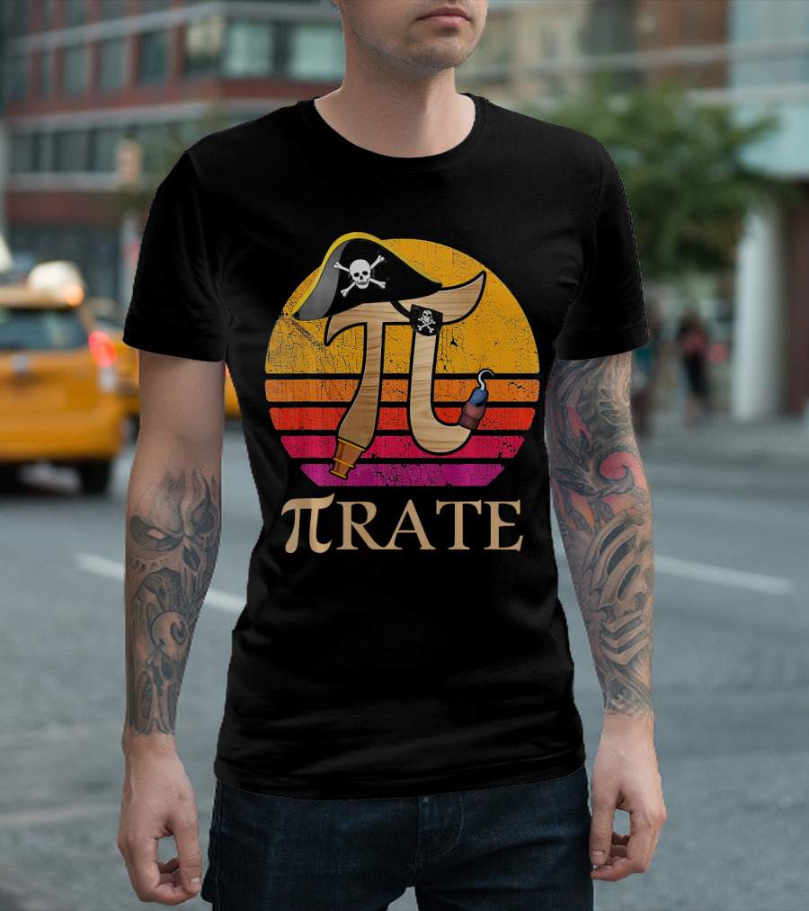 Pi Rate Sunset Buccaneer Emblem T-Shirt