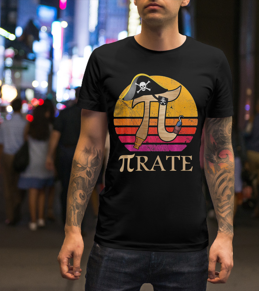 Pi Rate Sunset Buccaneer Emblem T-Shirt