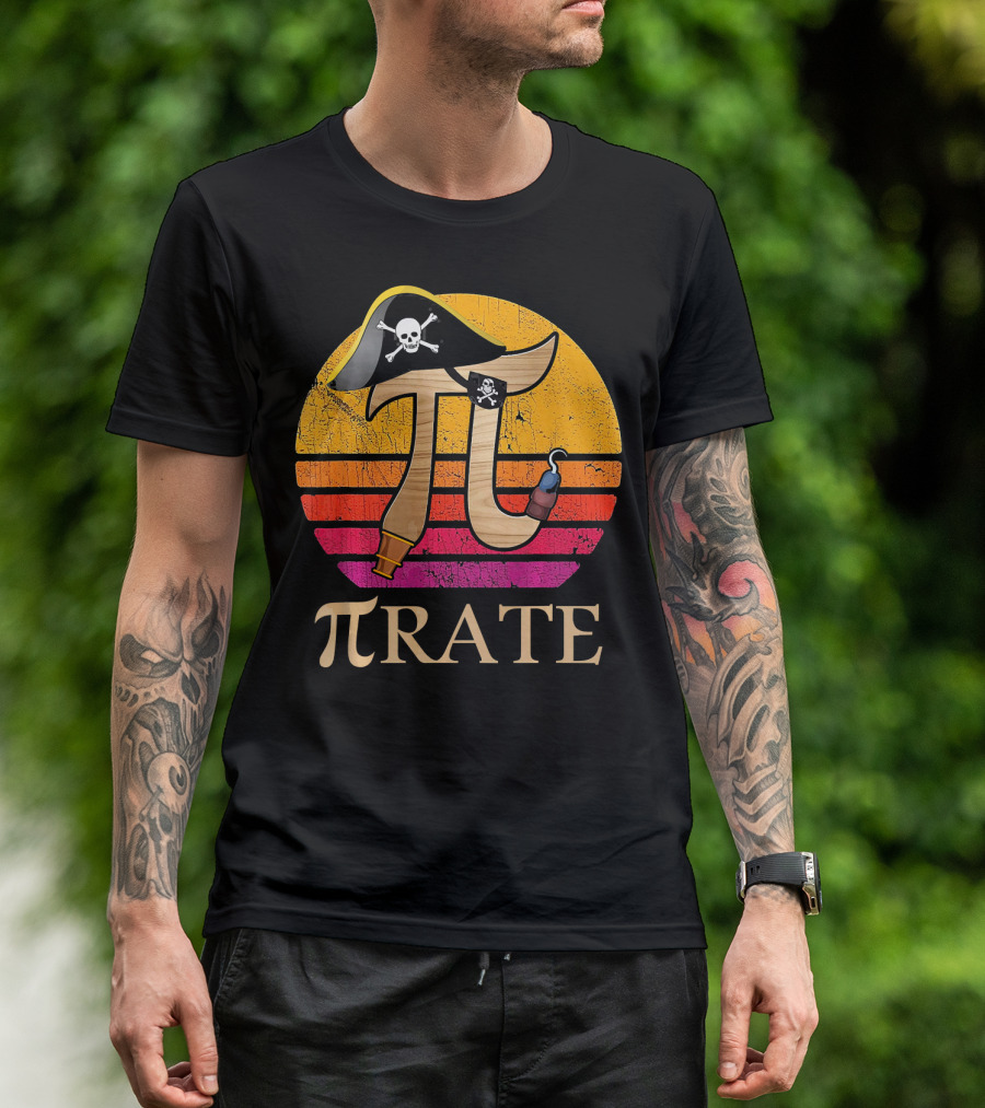 Pi Rate Sunset Buccaneer Emblem T-Shirt