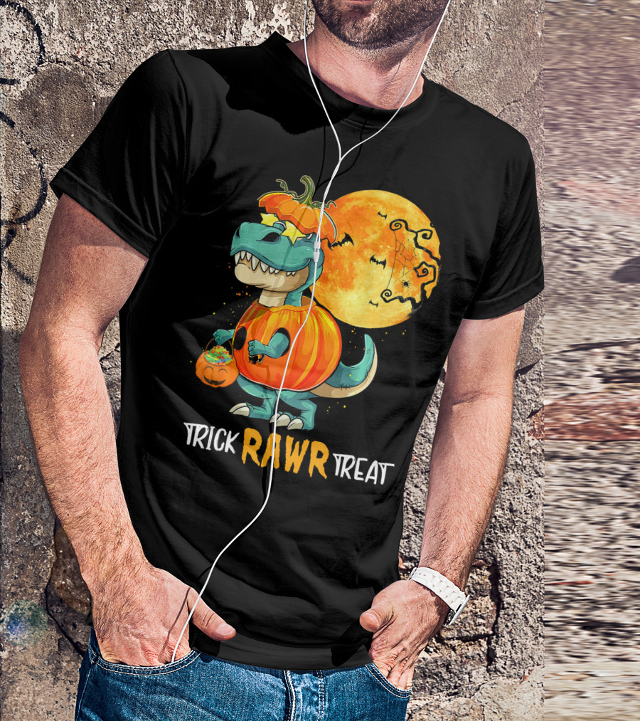 Trick RAWR Treat Rex Dinosaur Halloween Pumpkin Moon T-Shirt
