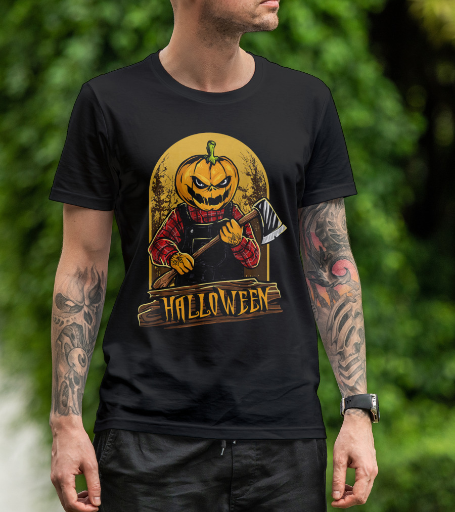 Halloween Horror Pumpkin Creepy Axe T-Shirt