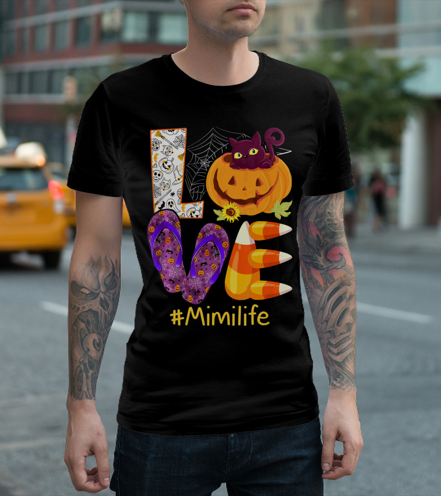 Love Pumpkin Cat Flip Flops #Mimilife T-Shirt