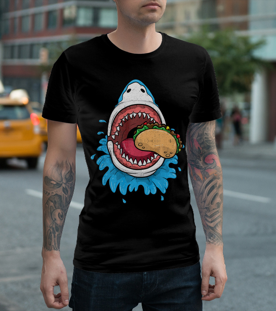 Halloween Shark Eating Taco Mexica Splash T-Shirt