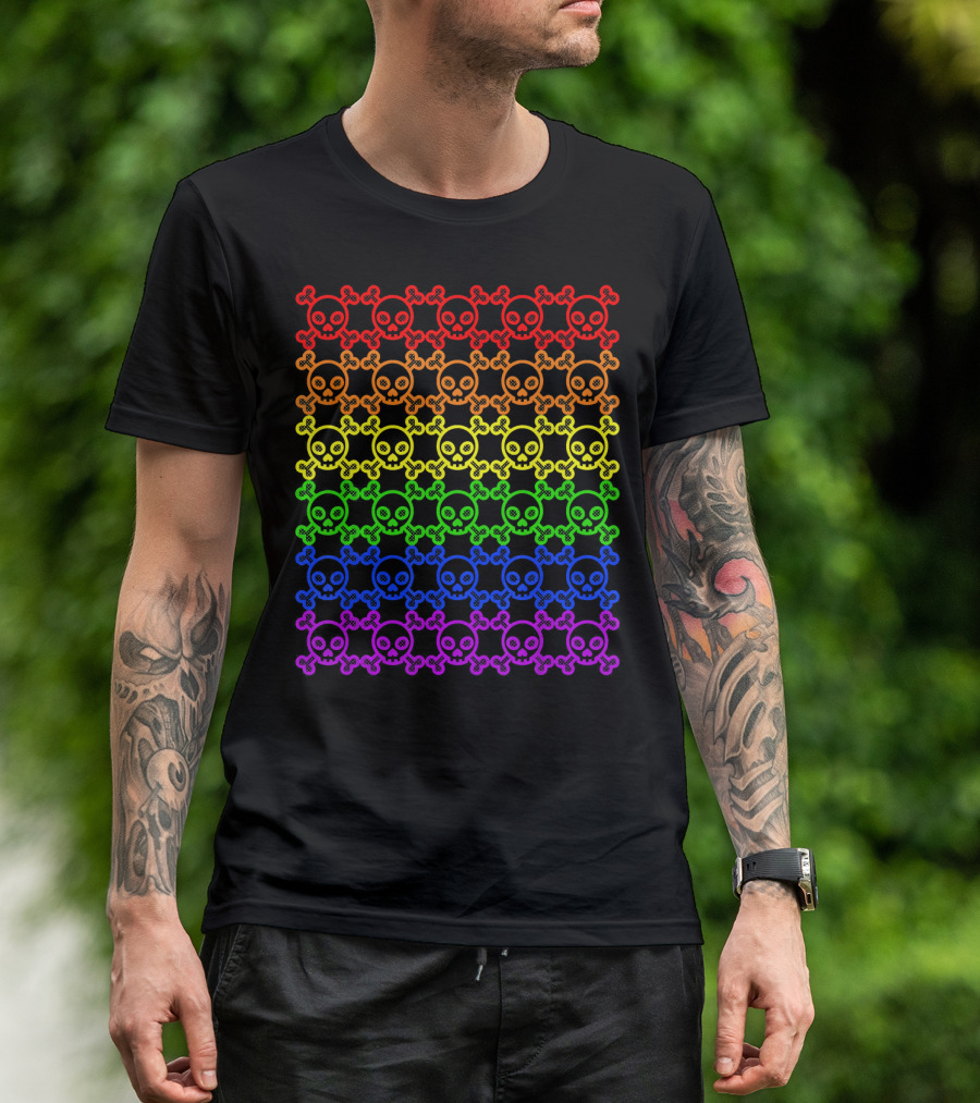 Rainbow Gay Pride Skull And Crossbones T-Shirt