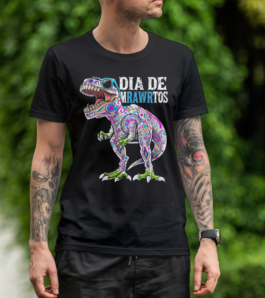 Dia De Mrawrtos Dinosaur Sugarskull T-Shirt