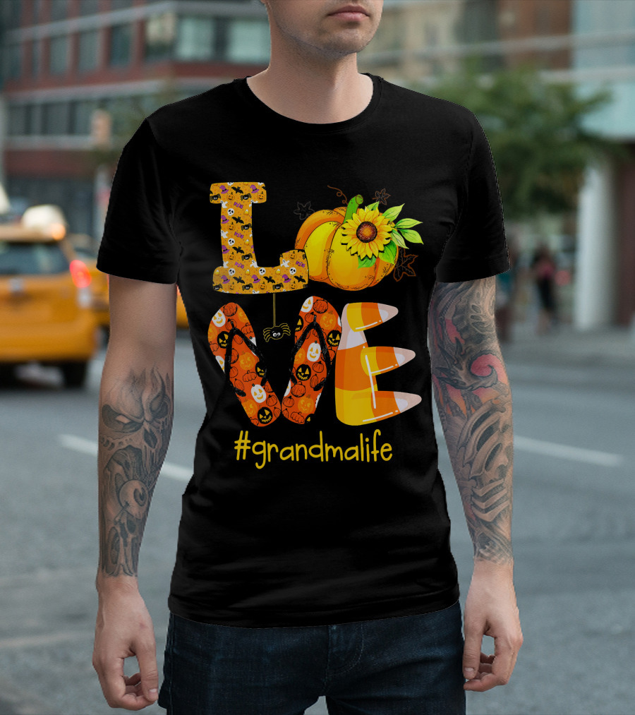 Love Halloween Pumpkin Sunflower #grandmalife T-Shirt