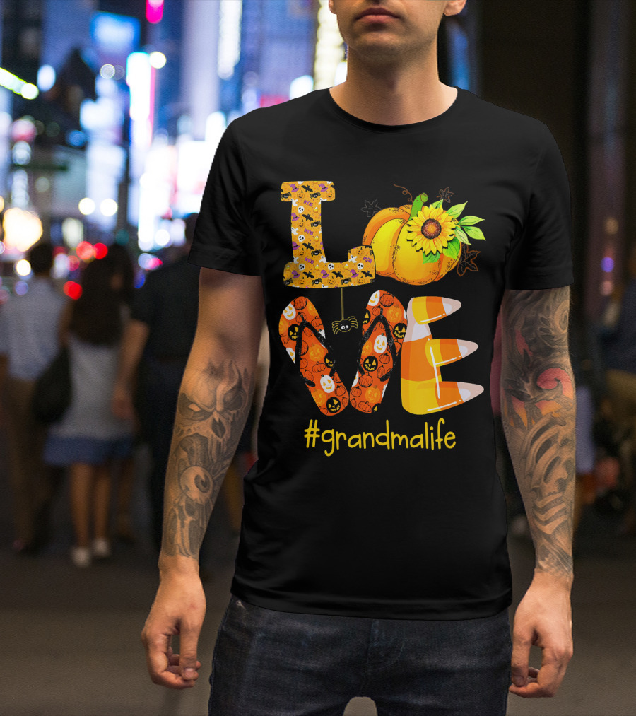 Love Halloween Pumpkin Sunflower #grandmalife T-Shirt