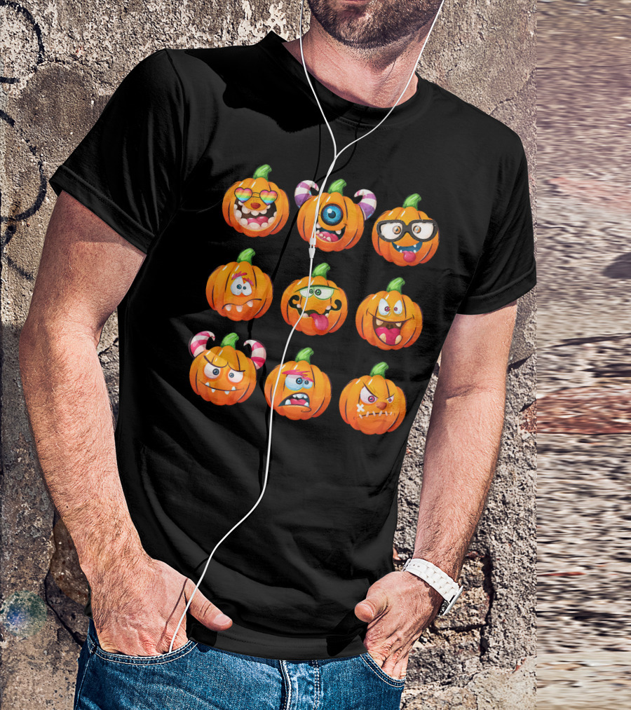 Funny Pumpkin Face Emoticon Halloween Compilation T-Shirt