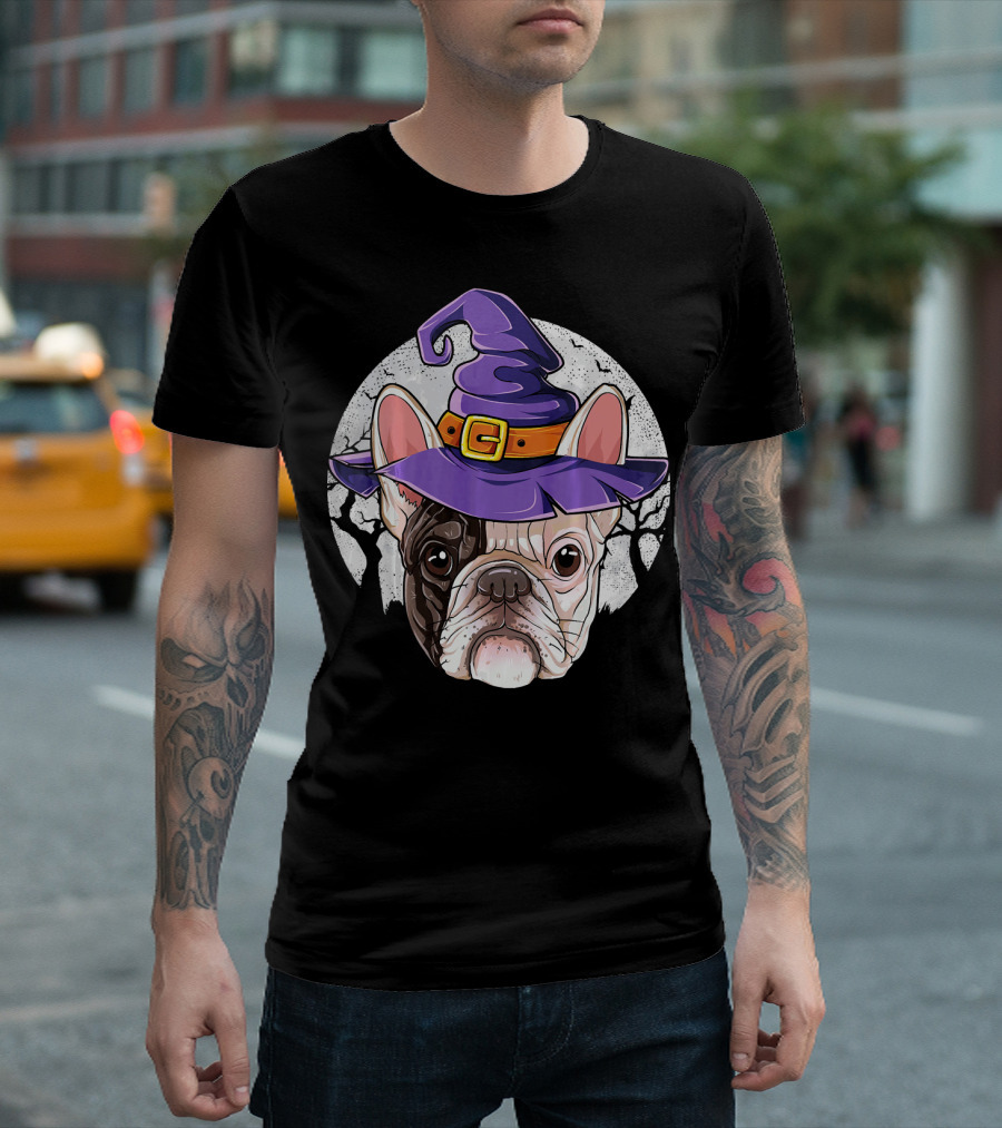 French Bulldog Halloween Witch Hat T-Shirt