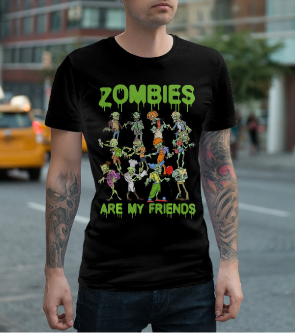 Funny Colorful Zombies Are My Friends Party Scene T-Shirt