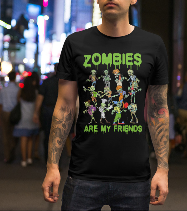 Funny Colorful Zombies Are My Friends Party Scene T-Shirt