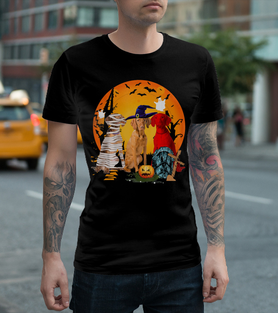 My Vizsla Team Halloween Pumpkin Mummy Witch Dog T-Shirt