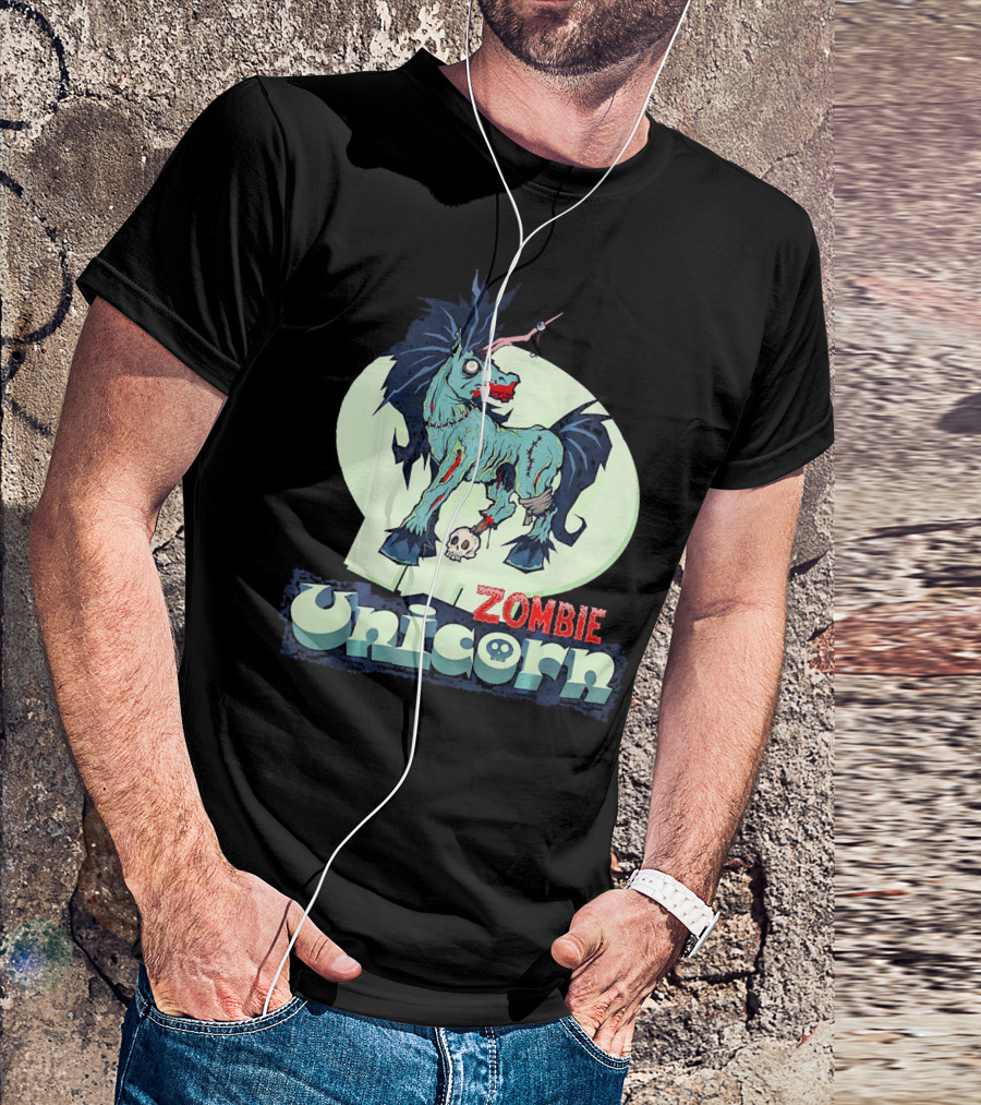 Zombie Unicorn With Skull And Blood Splatter T-Shirt