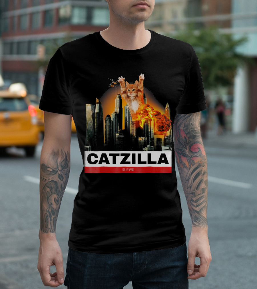 CATZILLA Funny Kitty Cat Over Cityscape Explosion T-Shirt
