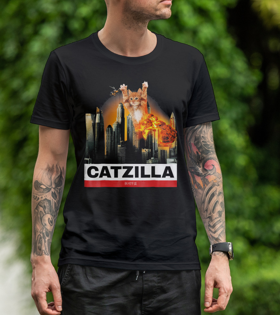 CATZILLA Funny Kitty Cat Over Cityscape Explosion T-Shirt