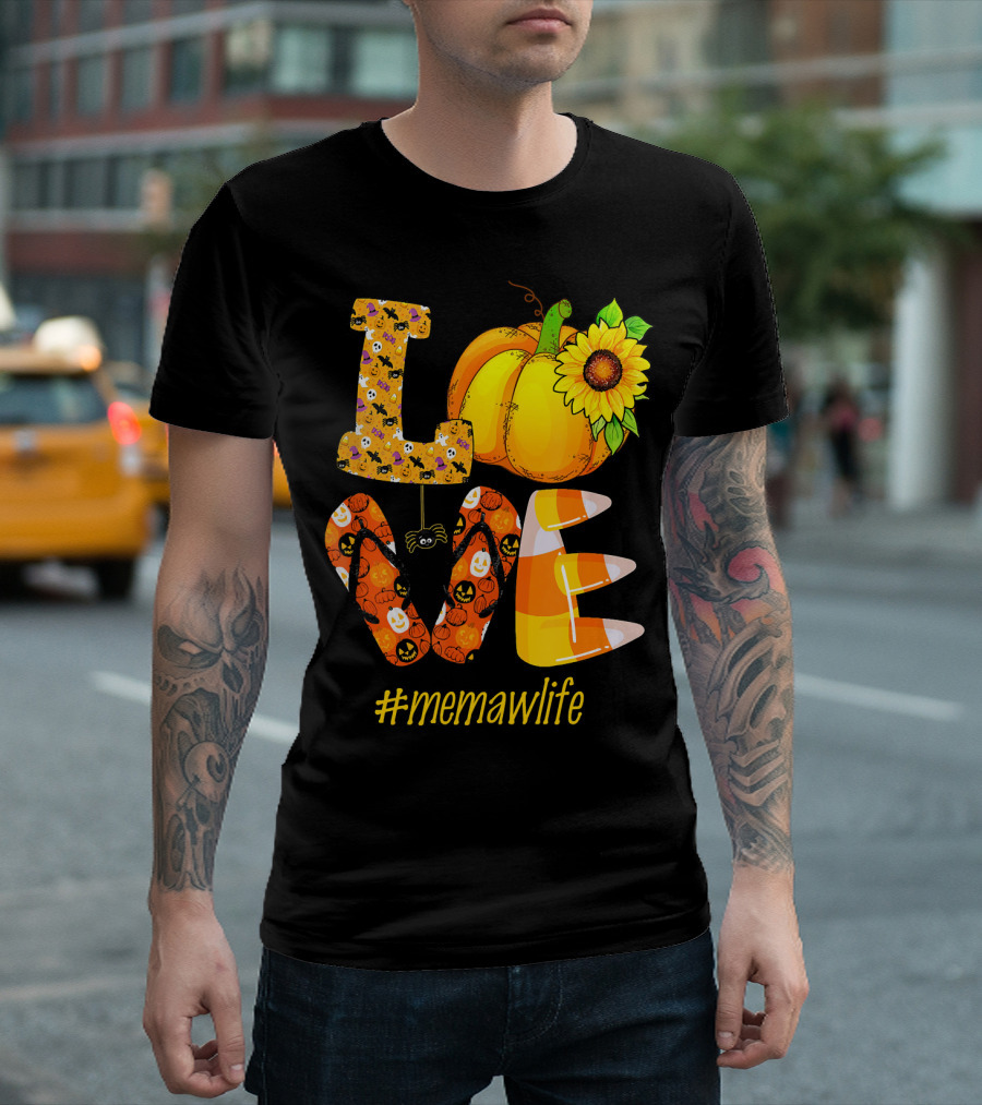 Love MeMaW Life Pumpkin Sunflower Halloween Candy Corn T-Shirt