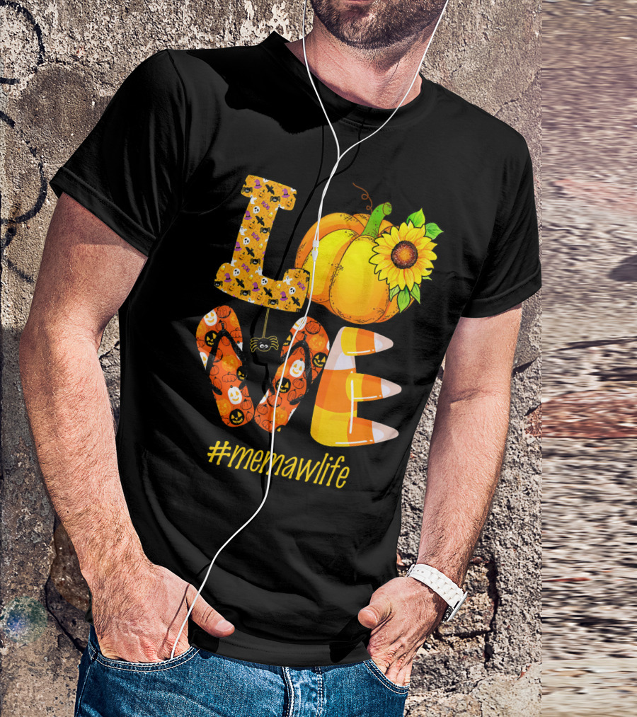 Love MeMaW Life Pumpkin Sunflower Halloween Candy Corn T-Shirt