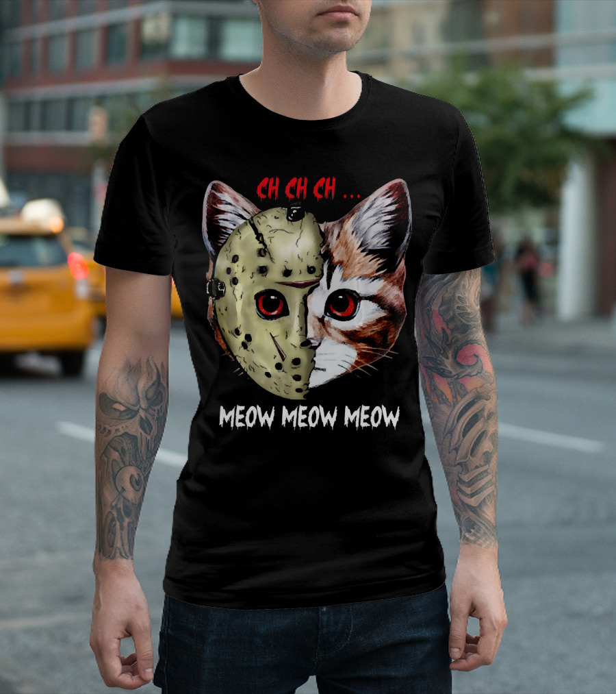 Ch Ch Ch Meow Meow Meow Jason Mask Cat Hybrid T-Shirt