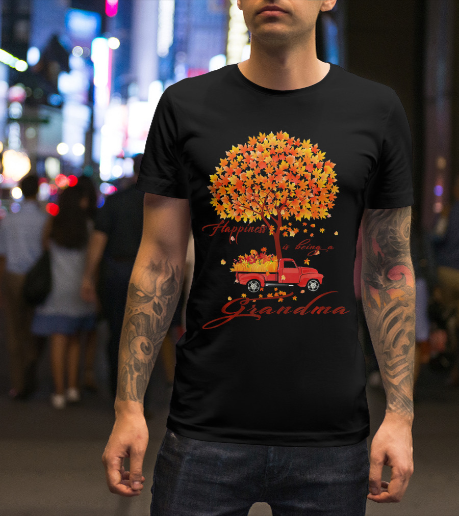 Happiness Is Being A Grandma Autumn Tree With Pumpkins Truck T-Shirt