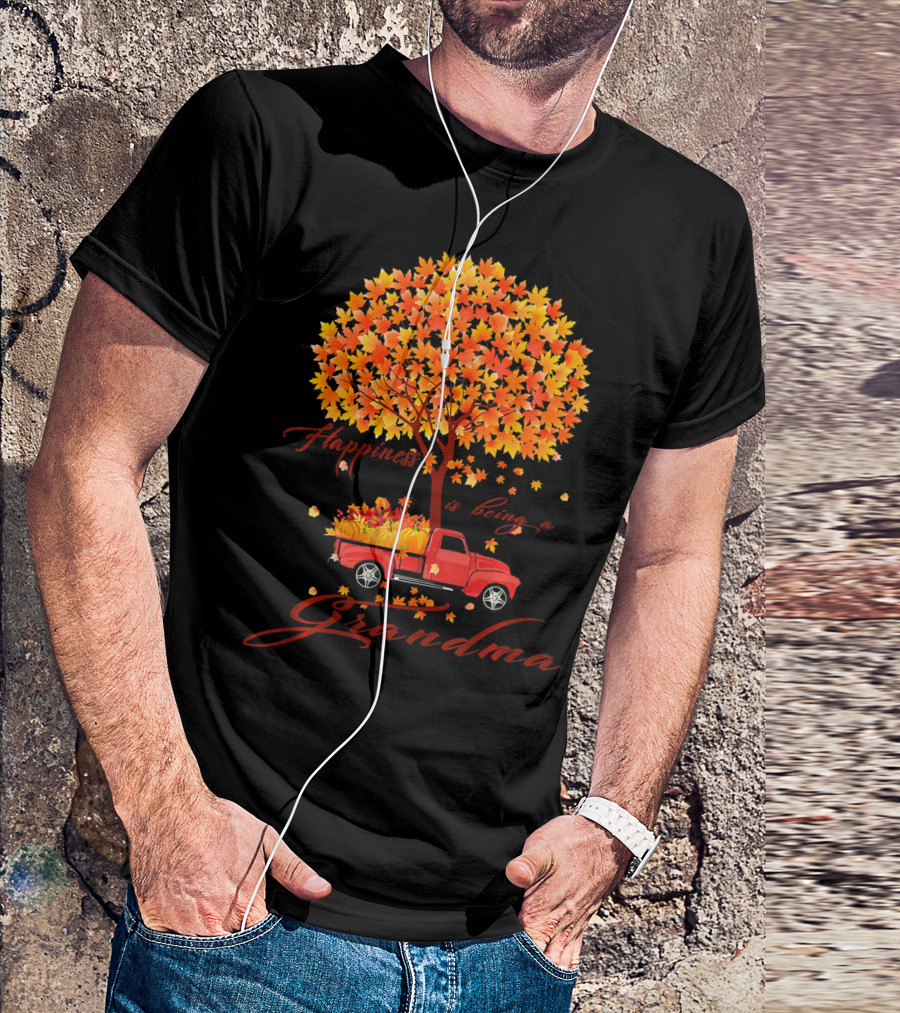 Happiness Is Being A Grandma Autumn Tree With Pumpkins Truck T-Shirt