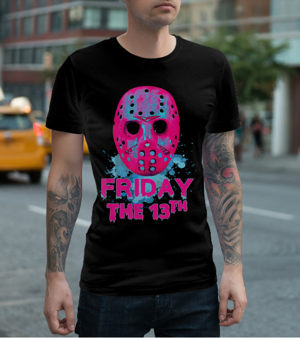 Friday The 13th Pink Neon Hockey Mask Horror T-Shirt