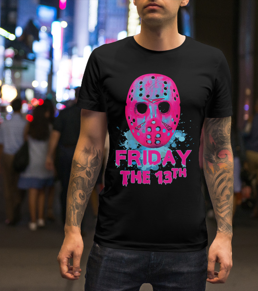 Friday The 13th Pink Neon Hockey Mask Horror T-Shirt