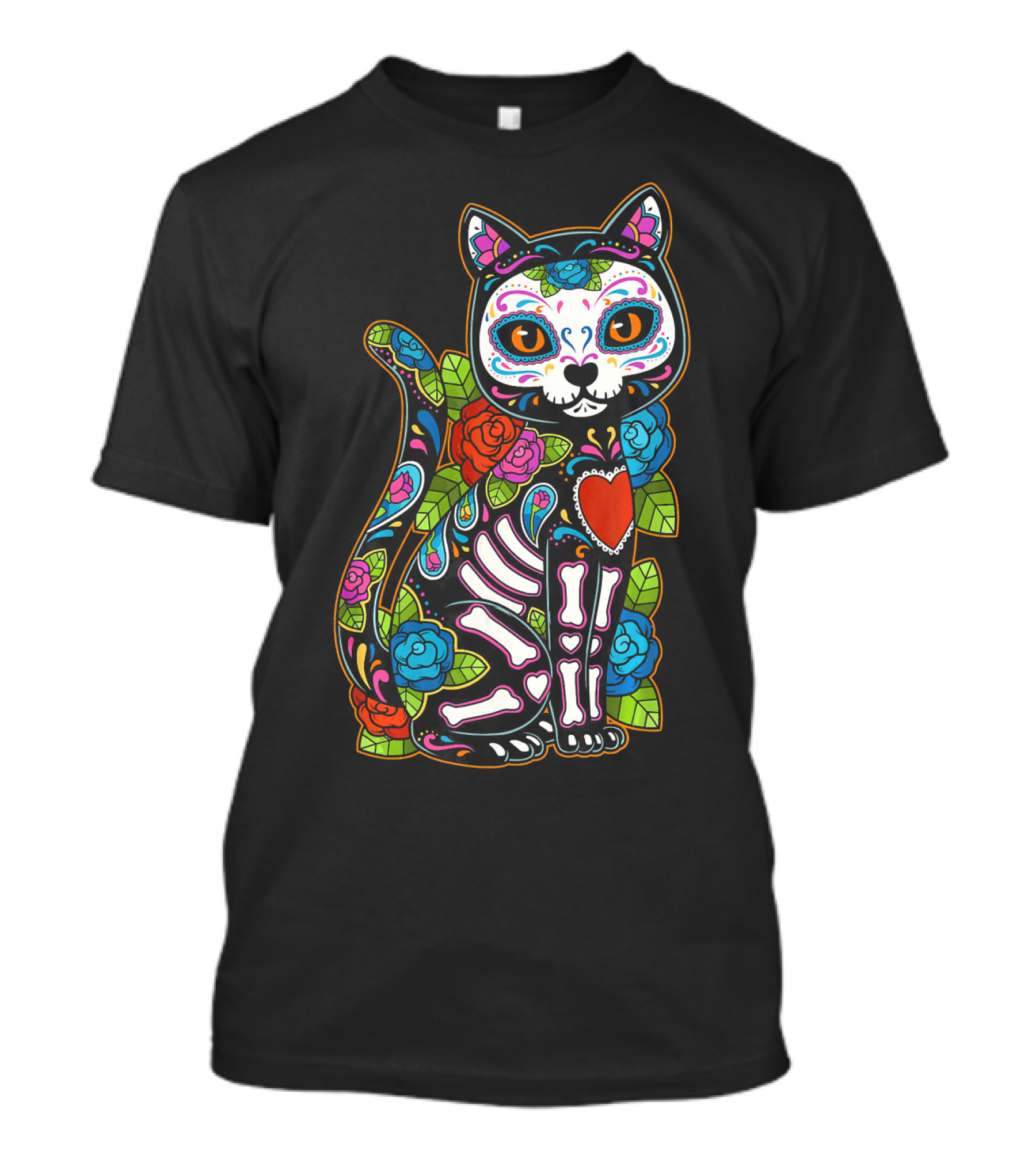 Cat Sugar Skull Calavera Mexico Dia De T-Shirt