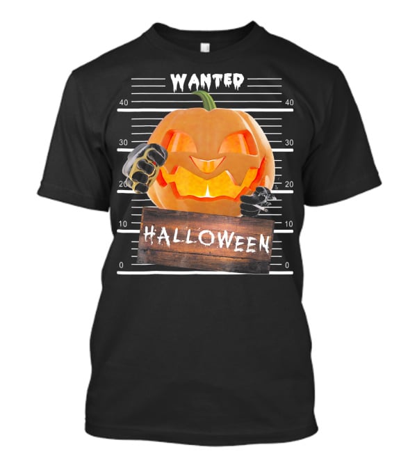 Wanted Halloween Pumpkin Mugshot Funny T-Shirt