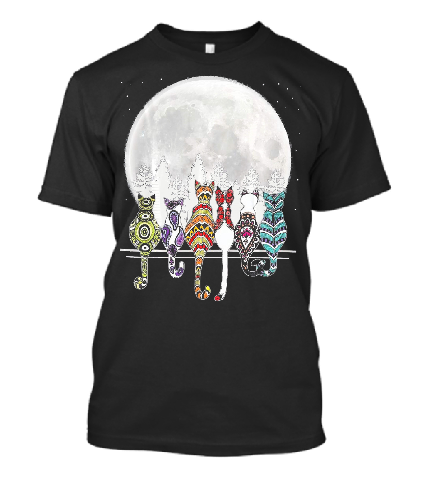 Day Of Dead Sugar Skull Cat Cats Skele Full Moon Forest T-Shirt