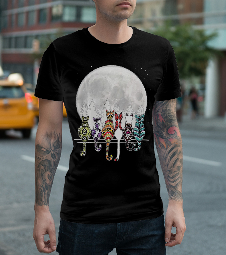 Day of Dead Sugar Skull Cat Cats Skele Full Moon Forest T-Shirt