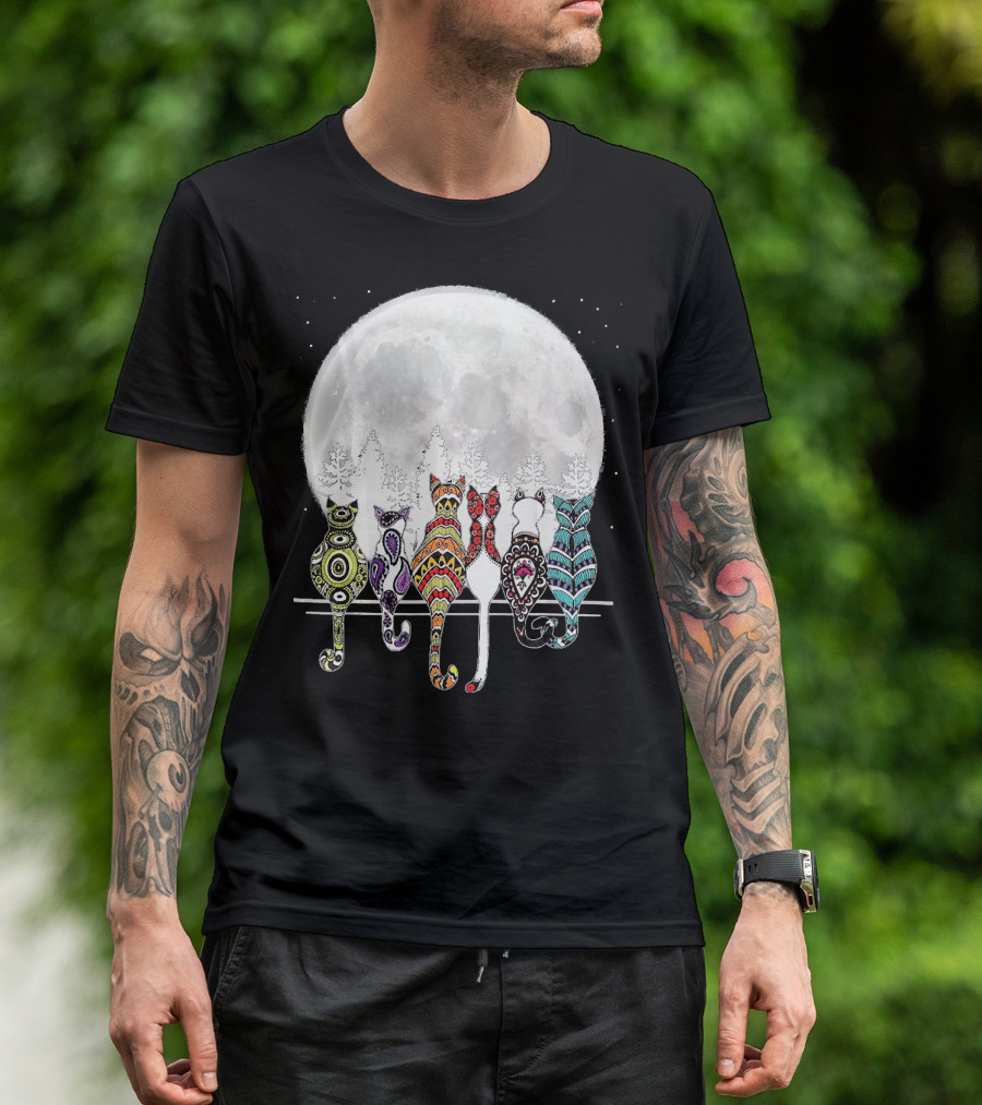 Day Of Dead Sugar Skull Cat Cats Skele Full Moon Forest T-Shirt