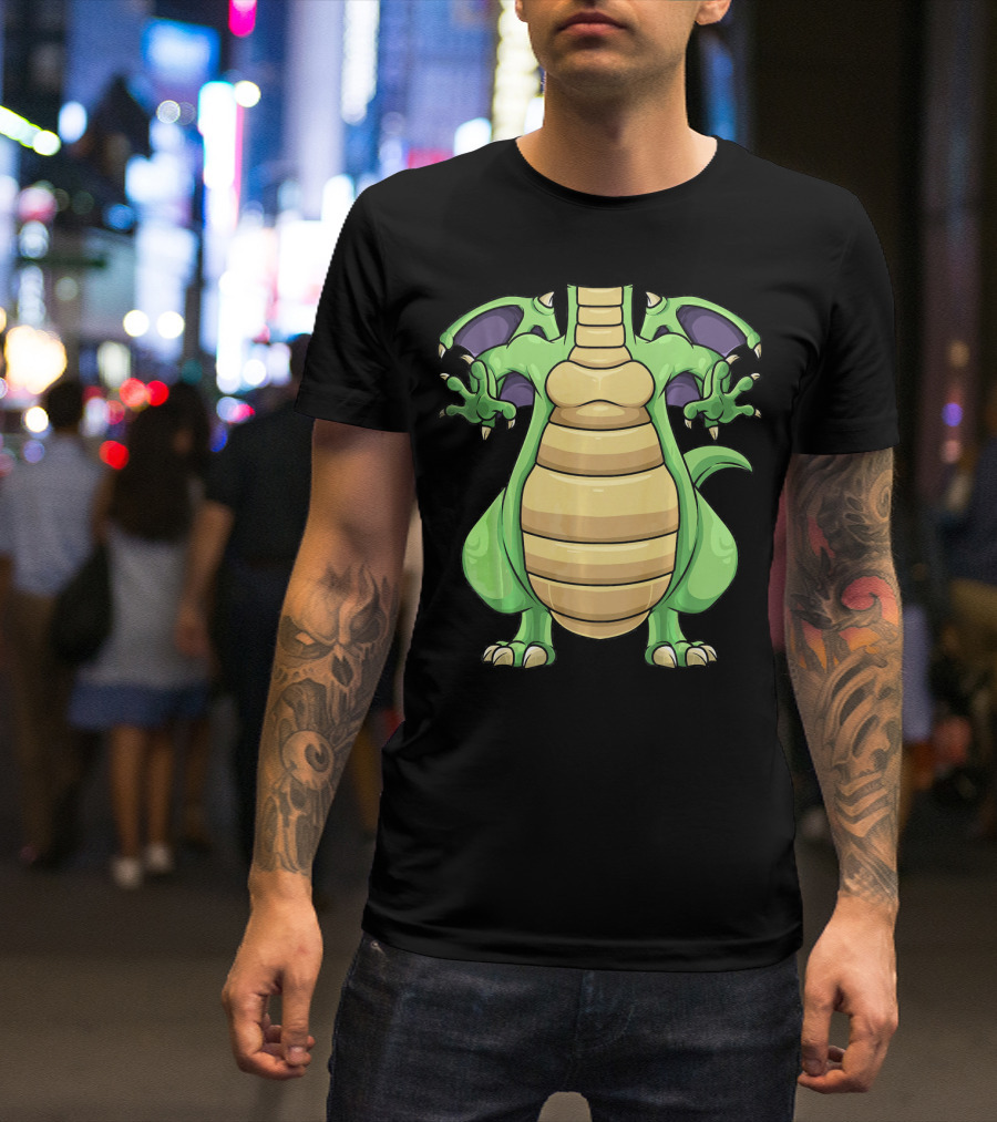 Cool Headless Dragon Retro Cartoon Style Green Monster T-Shirt