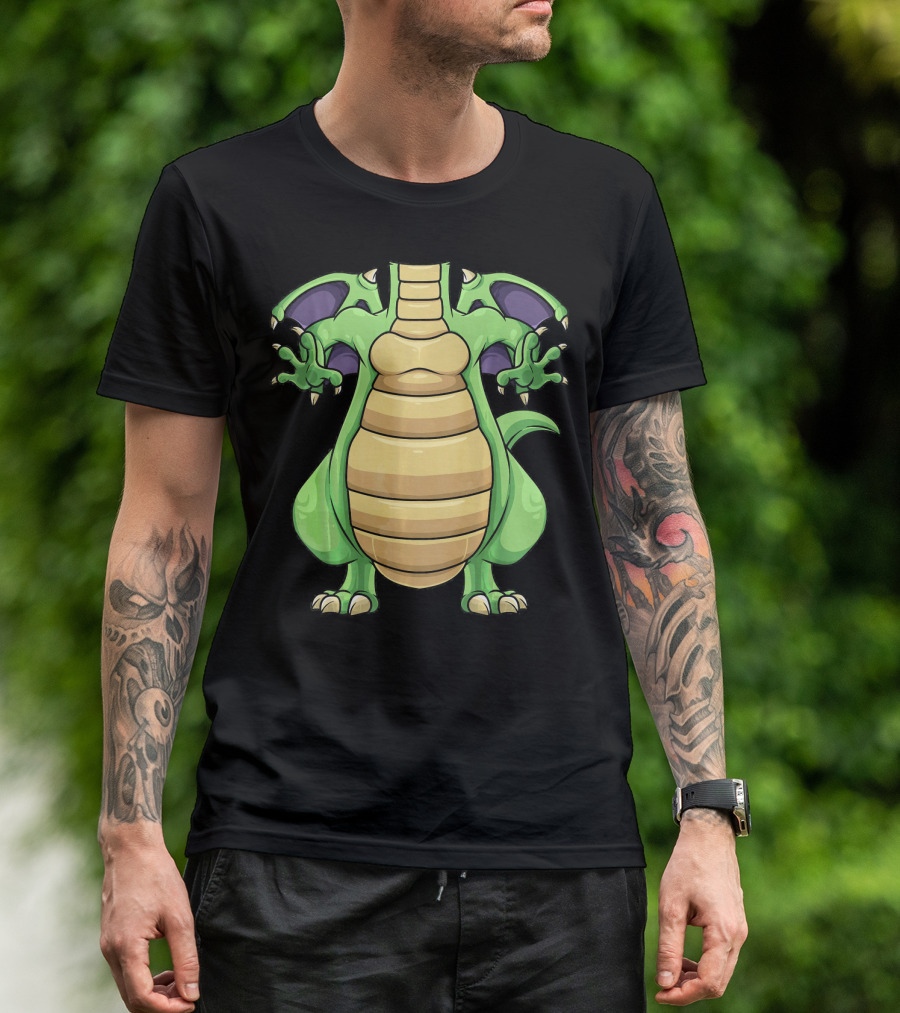 Cool Headless Dragon Retro Cartoon Style Green Monster T-Shirt