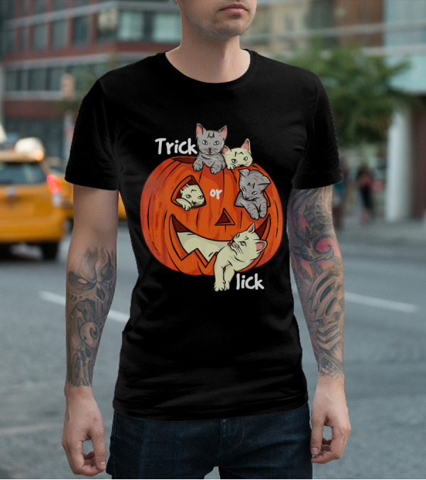 Trick Or Lick Cats In Carved Pumpkin Funny Cat T-Shirt