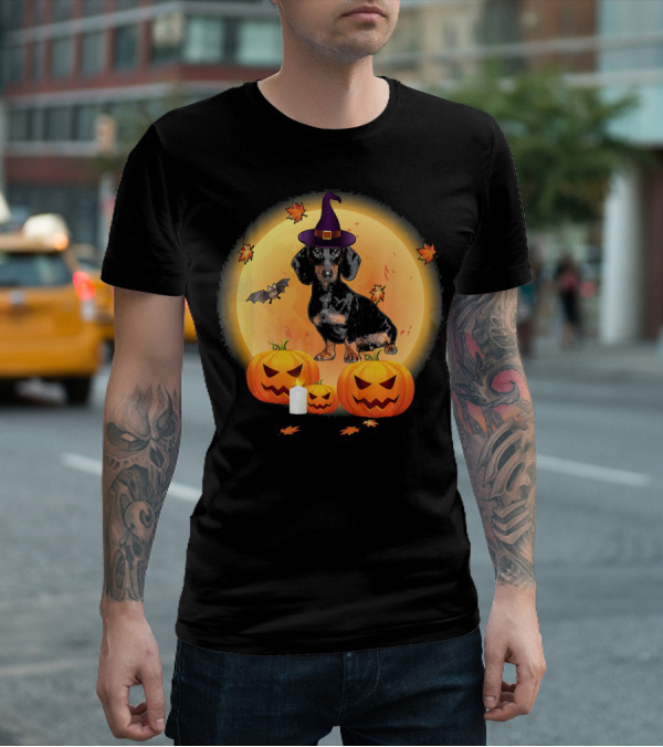 Halloween Dachshund Witch Pumpkin Fun T-Shirt