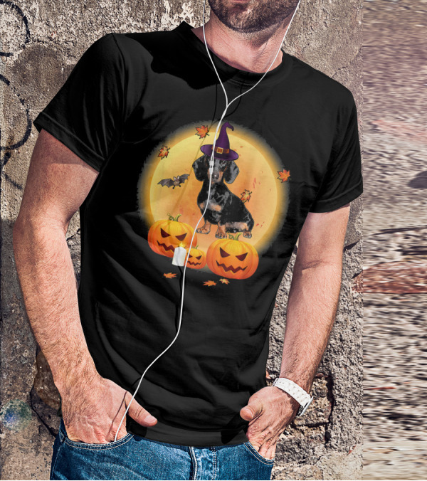 Halloween Dachshund Witch Pumpkin Fun T-Shirt