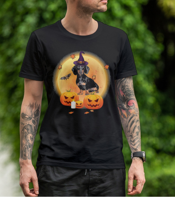 Halloween Dachshund Witch Pumpkin Fun T-Shirt