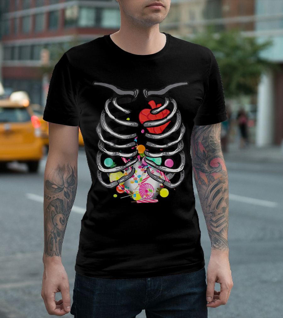 X Ray Skeleton Candy Heart Guts T-Shirt