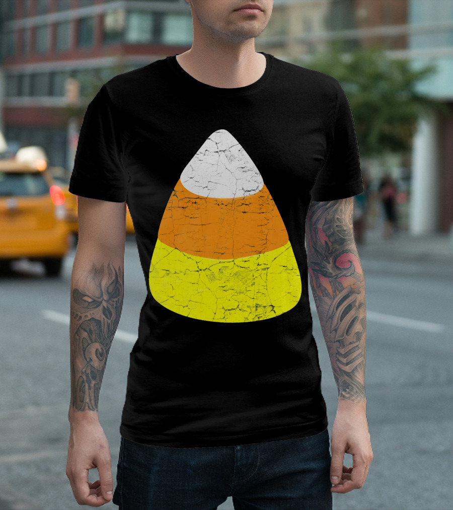 Halloween Candy Corn Vintage Crackle Texture T-Shirt