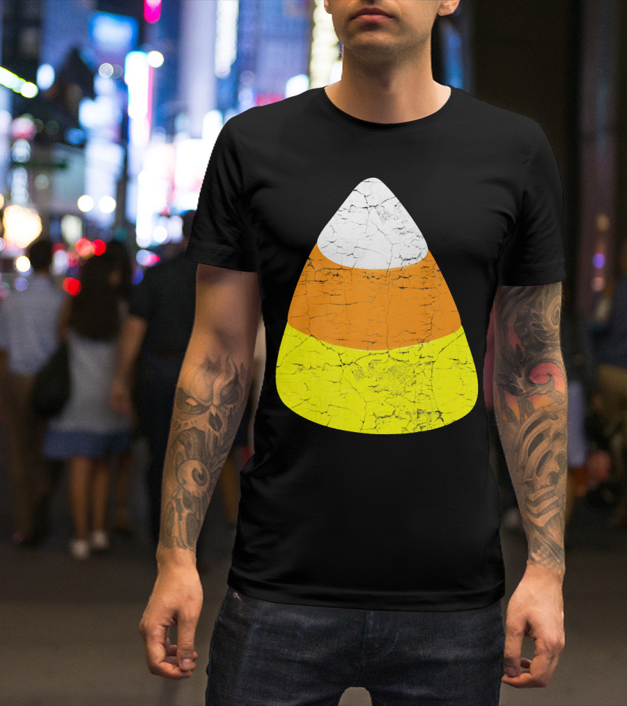 Halloween Candy Corn Vintage Crackle Texture T-Shirt