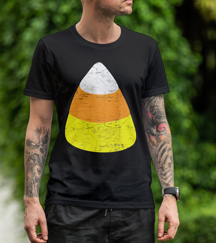 Halloween Candy Corn Vintage Crackle Texture T-Shirt