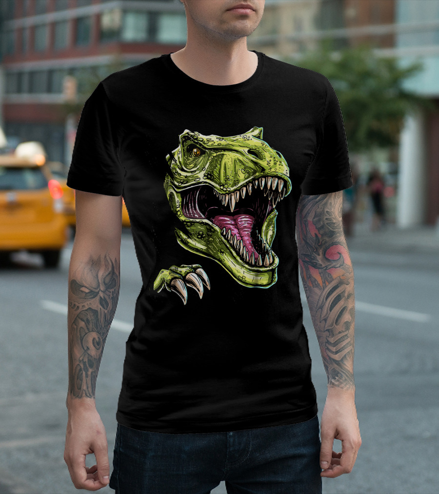 Ripped T-Rex Dinosaur Halloween Face Roar T-Shirt