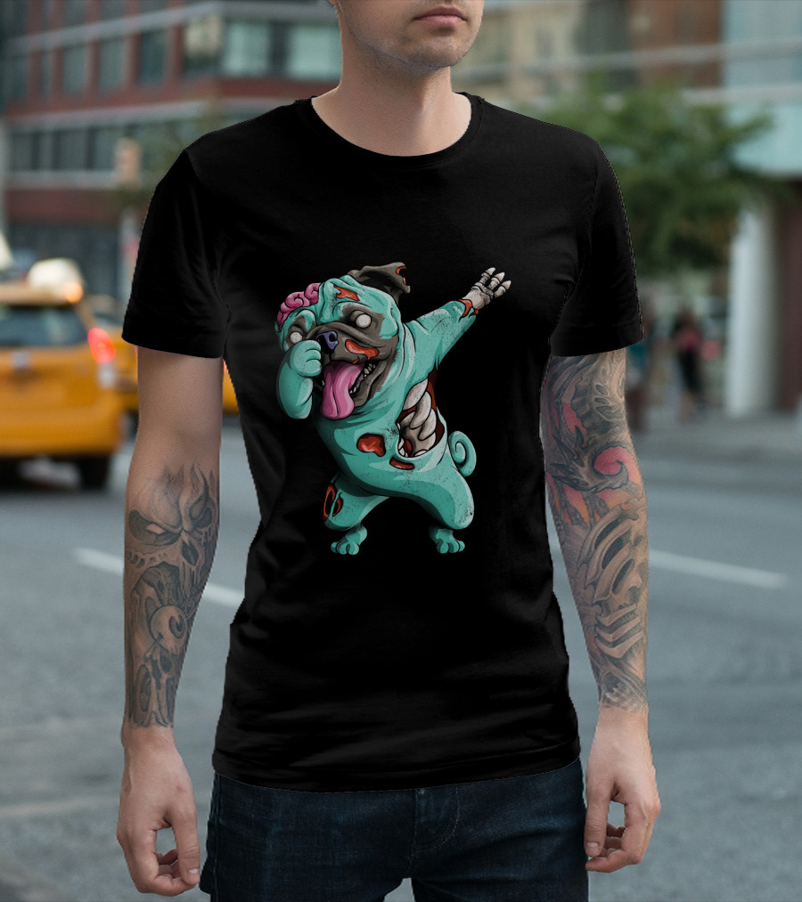 Dabbing Zombie Pug Cute Halloween Pugs Brain-Eating Costume T-Shirt