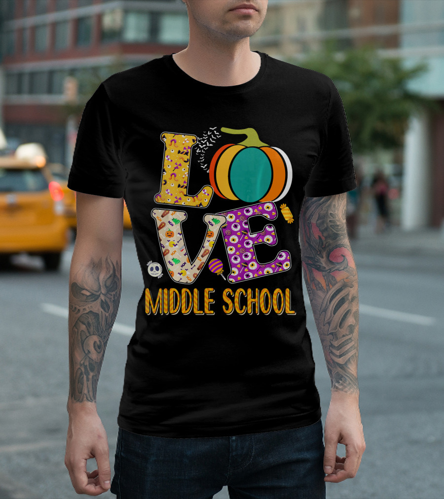 Love Middle School Halloween Pumpkin Fun T-Shirt