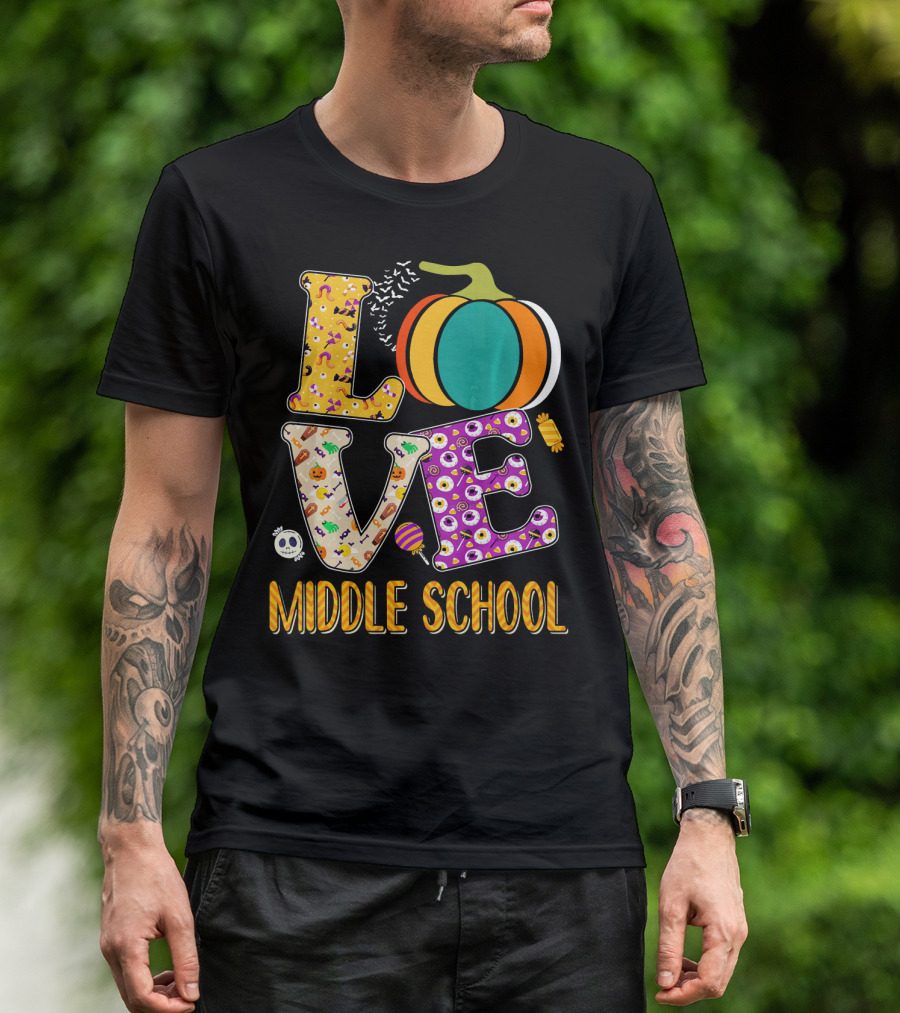 Love Middle School Halloween Pumpkin Fun T-Shirt