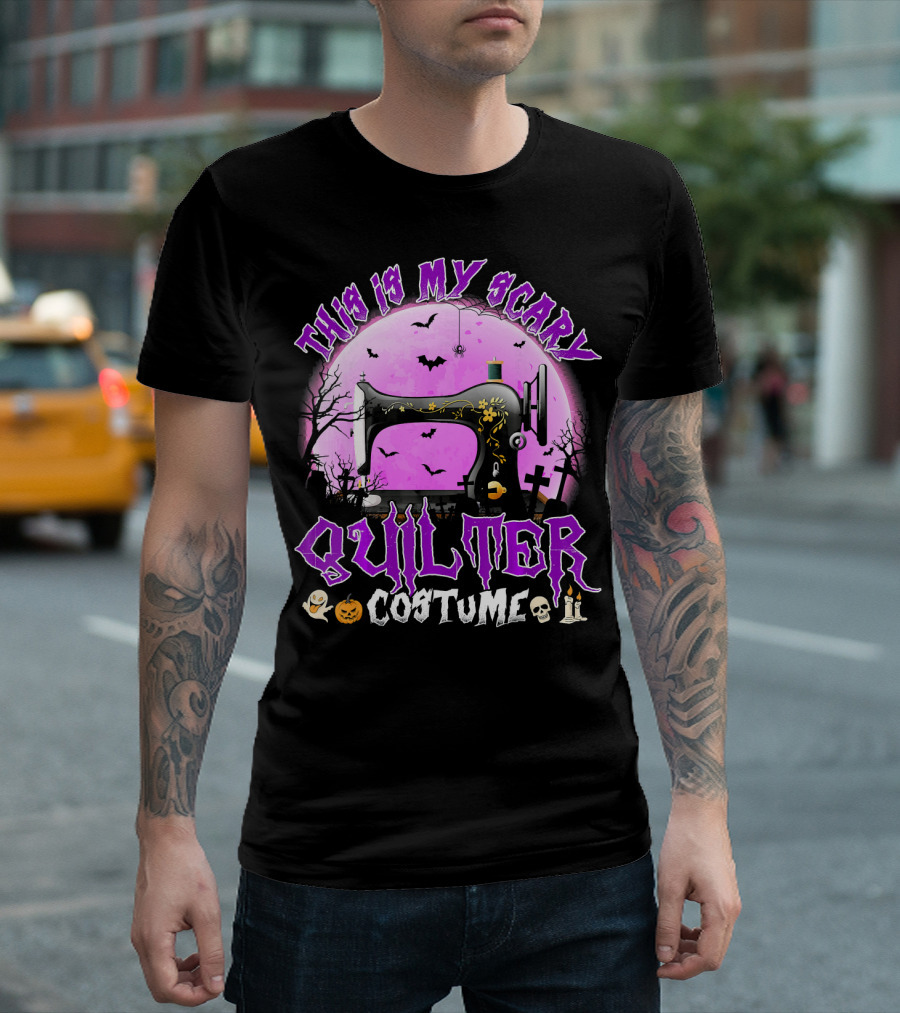 This Is My Scary Quilter Costume With Sewing Machine And Halloween Icons T-Shirt