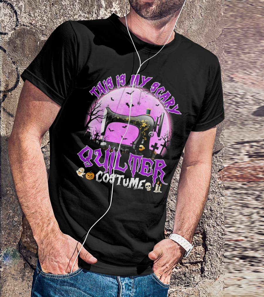 This Is My Scary Quilter Costume With Sewing Machine And Halloween Icons T-Shirt