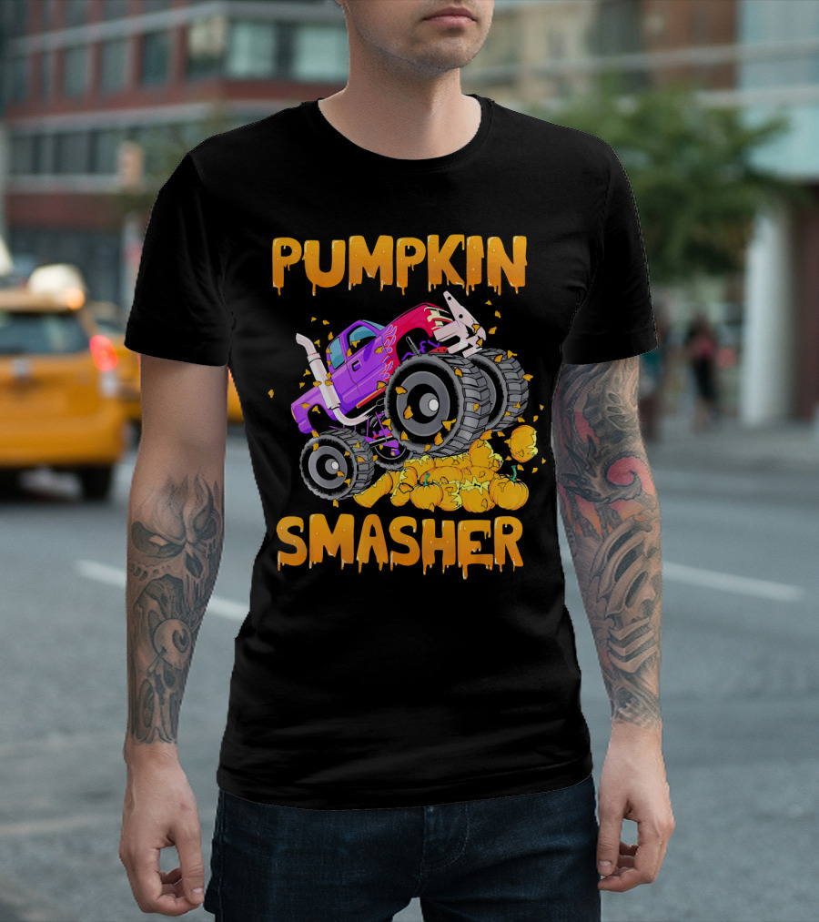 Pumpkin Smasher Halloween Monster Truck T-Shirt