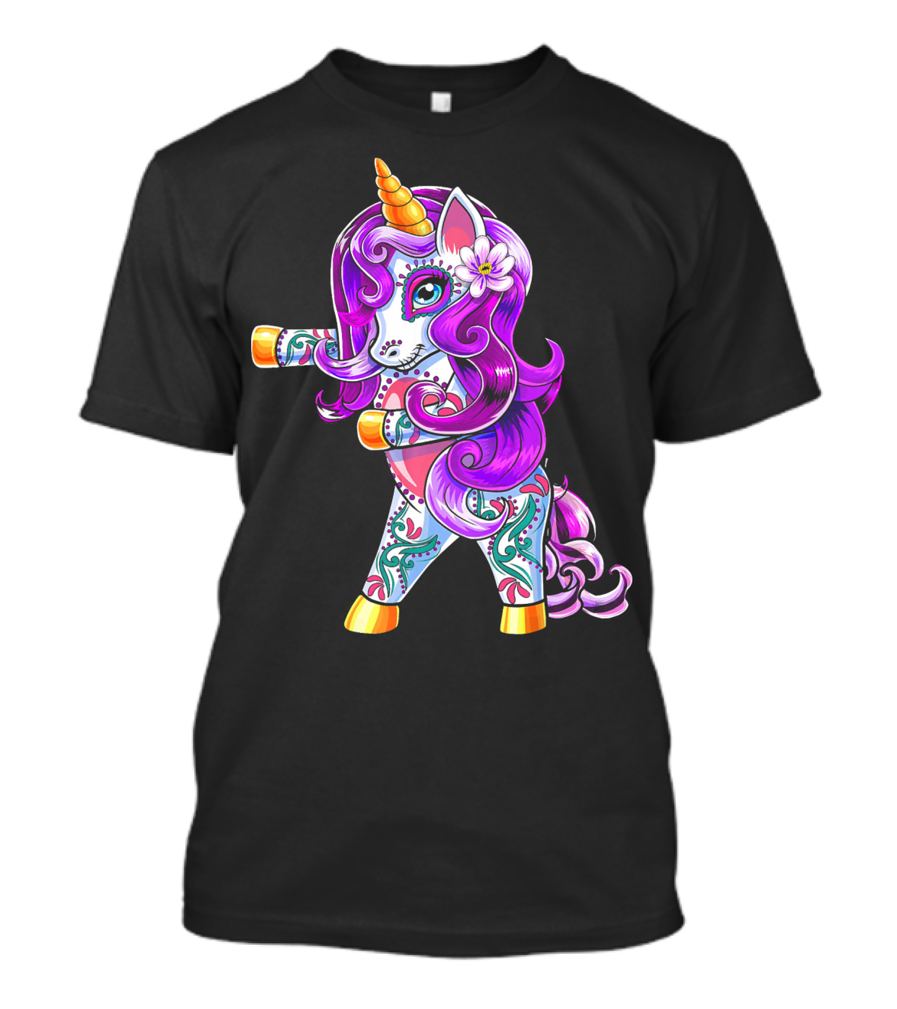 Flossing Unicorn Day Of The Dead Sugar Skull Dance T-Shirt
