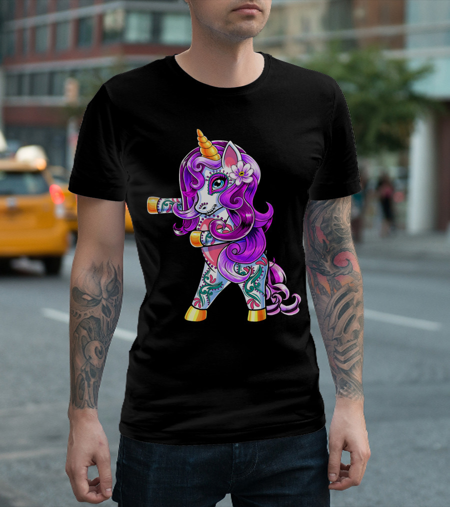 Flossing Unicorn Day Of The Dead Sugar Skull Dance T-Shirt